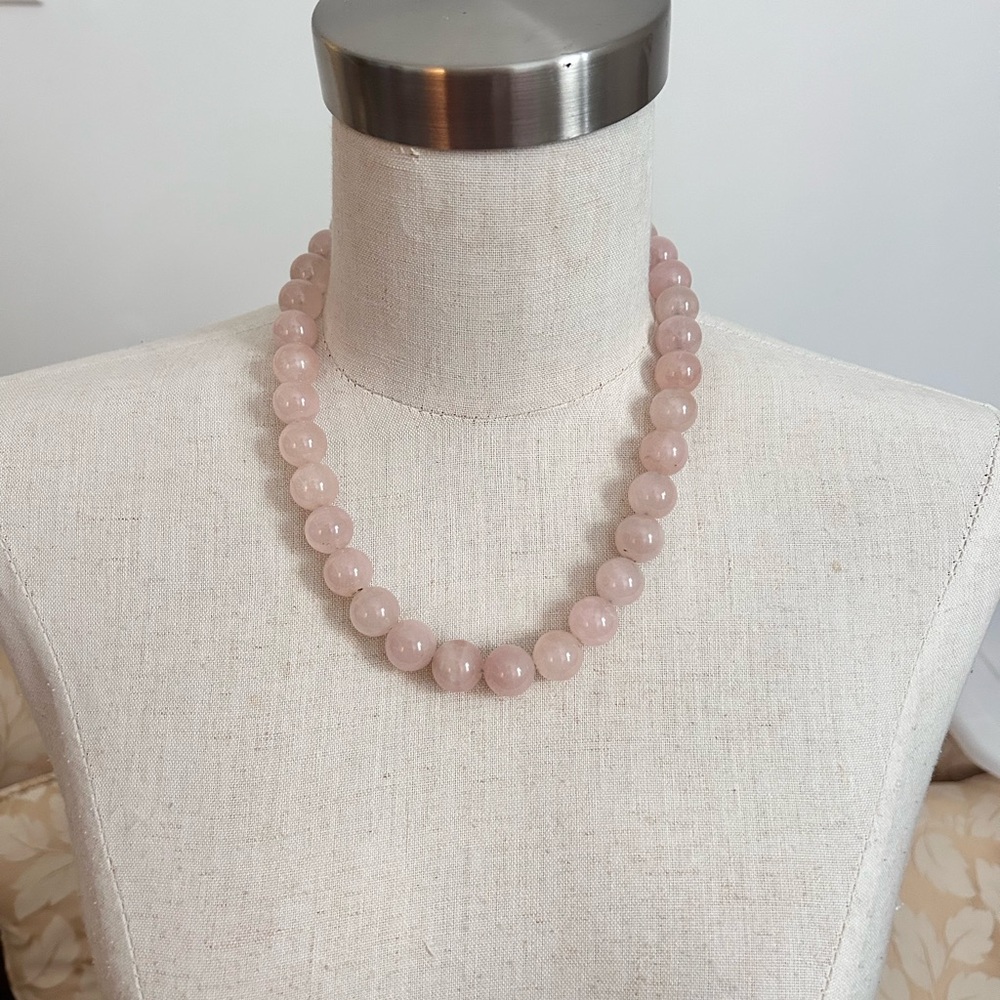 Vintage Real Quality Madagascar Pink Quartz Oversized Beaded Necklace 20in long.